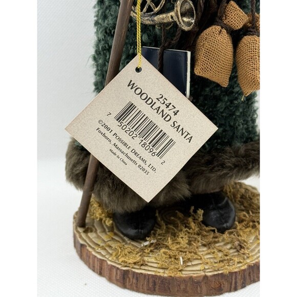 Woodland Santa Figure Green Coat Basket Of Toys and Beard Earthy Rustic Decor - Picture 8 of 12